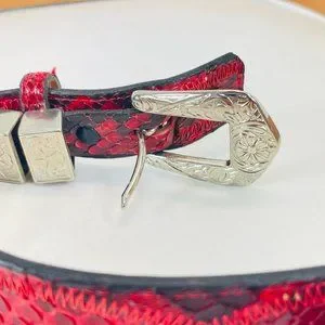 Vintage 80’s Justin Genuine Snake Skin Red Western Rockabilly Red Belt Justin Boots | Accessories | Vintage 8s Justin Genuine Snake  main image 3